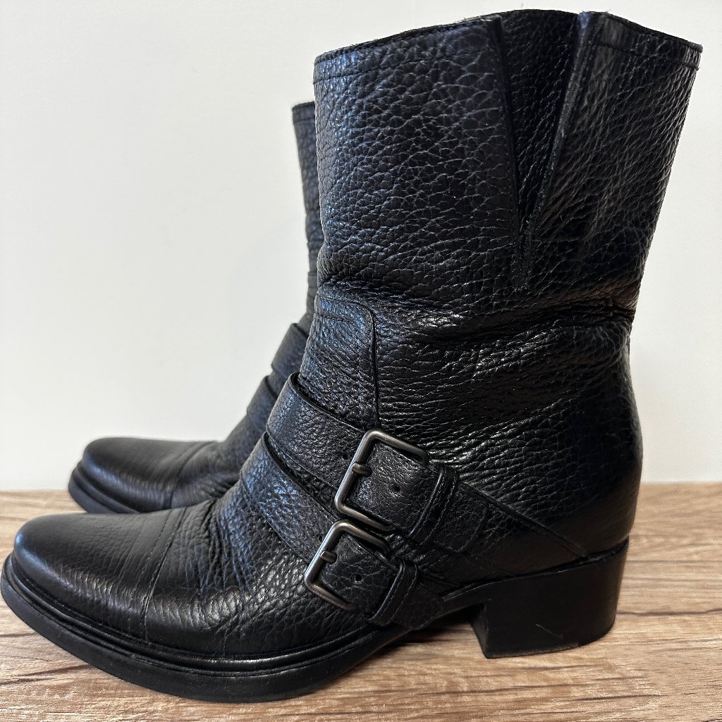 Miu Miu Prada Bisonte Motorcycle Boots Black 7.5